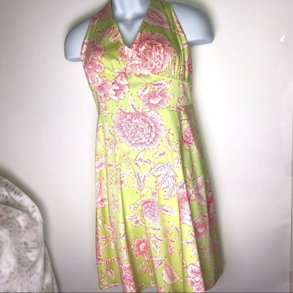 Madison Leigh Yellow Pink Floral Cottagecore Halter Sundress 6 Resortwear Vaca‎ - Picture 3 of 12